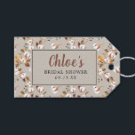 DIY Autumn Leaves White Floral Bridal Shower Gift Tags<br><div class="desc">Chic and elegant bridal shower gift tag begins with an all-over white floral print on a light taupe background. A taupe rectangle provides the space for the bride's name, bridal shower and date. The briden's name is in a lovely and feminine sable brown script. The back of the gift tag...</div>