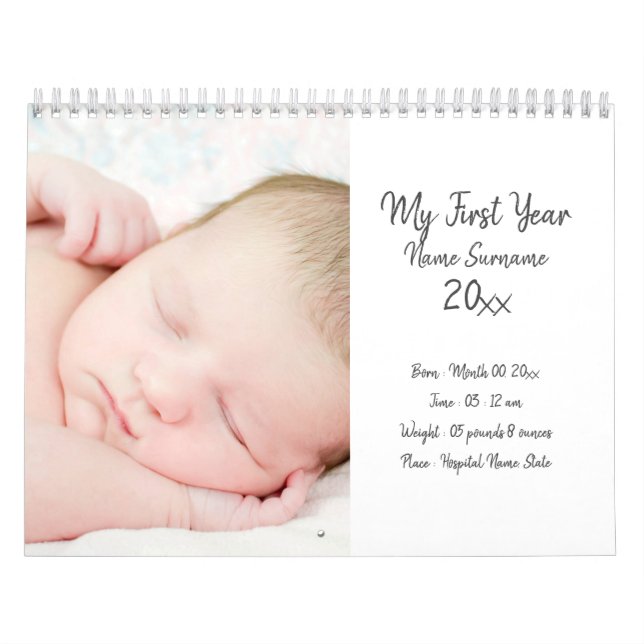DIY baby photo first year new parents keepsake Calendar (Cover)