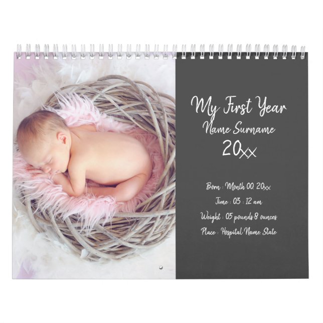 DIY baby photo first year new parents picture chic Calendar (Cover)