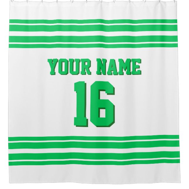 DIY Background Emerald Green Stripes Sports Jersey Shower Curtain (Front)