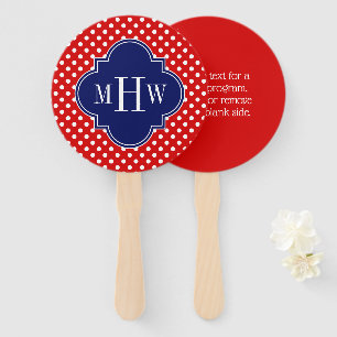 DIY Background Wht Polka Dots Blue 5c Monogram Hand Fan