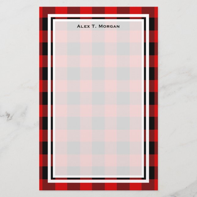 DIY BG Buffalo Plaid Tartan Black Red #2 Stationery (Front)