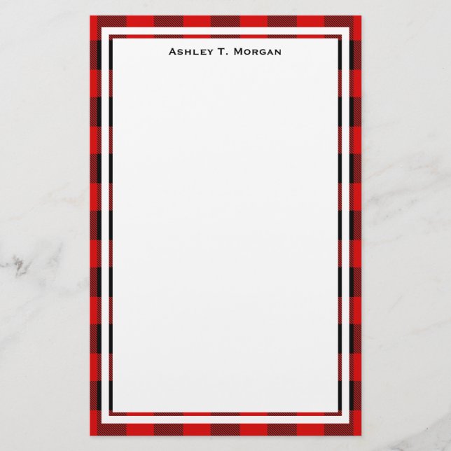 DIY BG Buffalo Plaid Tartan Black Red Stationery (Front)