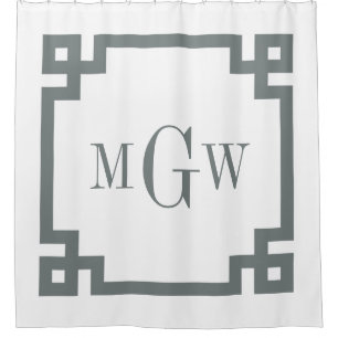 DIY BG Charcoal Grey Greek Key #2 Framed 3I Monogm Shower Curtain