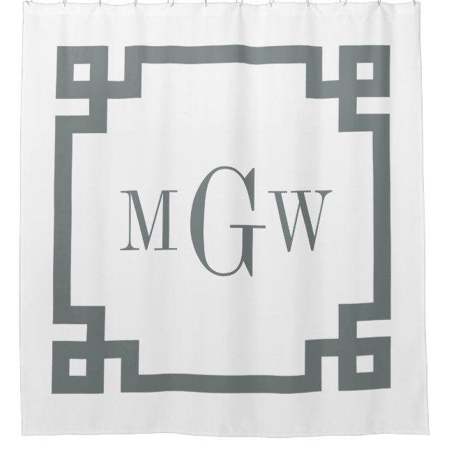 DIY BG Charcoal Grey Greek Key #2 Framed 3I Monogm Shower Curtain (Front)