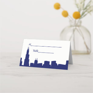DIY BG Chicago Skyline Silhouette Blue Place Card