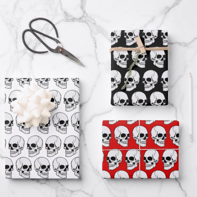 DIY BG Gothic Skull #1F Angled View Wrapping Paper Sheet (Front)