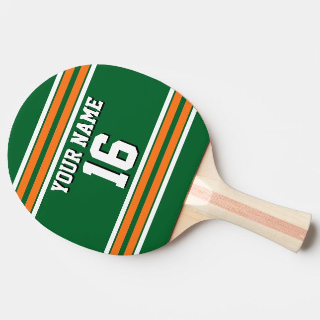 DIY BG Green Orange Team Jersey Custom Number Name Ping Pong Paddle (Side)