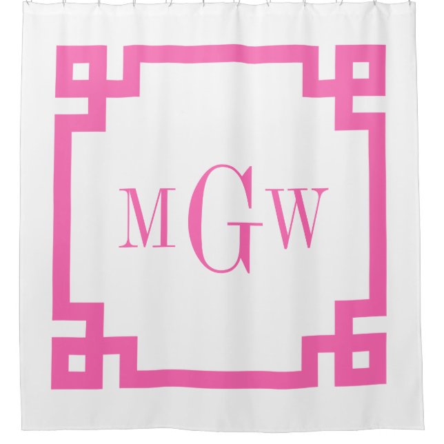 DIY BG Hot Pink Greek Key #2 Framed 3I Monogram Shower Curtain (Front)