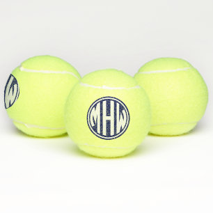 DIY BG Navy Blue White Circle Monogram Font Tennis Balls