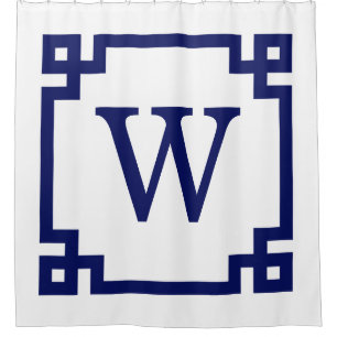 DIY BG Navy Greek Key #2 Framed Init Monogram Shower Curtain