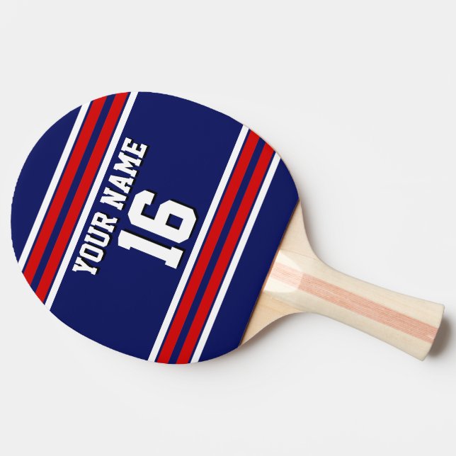 DIY BG Navy Red Team Jersey Custom Number Name Ping Pong Paddle (Side)
