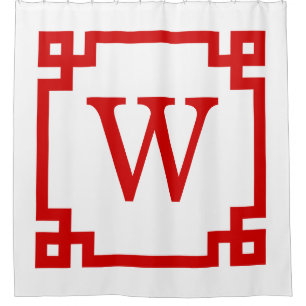 DIY BG Red Greek Key #2 Framed Init Monogram Shower Curtain