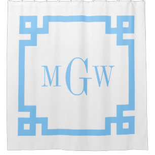 DIY BG Sky Blue Greek Key #2 Frame 3I Monogm Shower Curtain