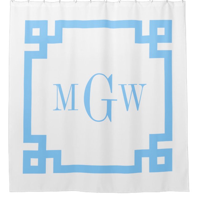 DIY BG Sky Blue Greek Key #2 Frame 3I Monogm Shower Curtain (Front)