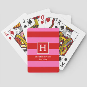 DIY BG Stripe Frame Name Monogram Red SV Hot Pink Playing Cards