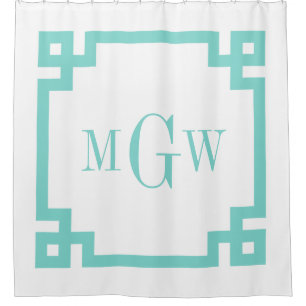 DIY BG Turquoise Aqua Greek Key #2 Frame 3I Monogm Shower Curtain