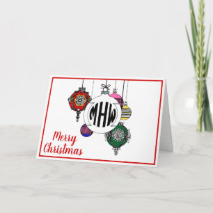DIY BG Xmas Ornaments Black Circle Monogram Font Holiday Card