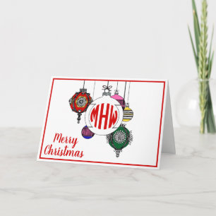 DIY BG Xmas Ornaments Red Circle Monogram Font Holiday Card