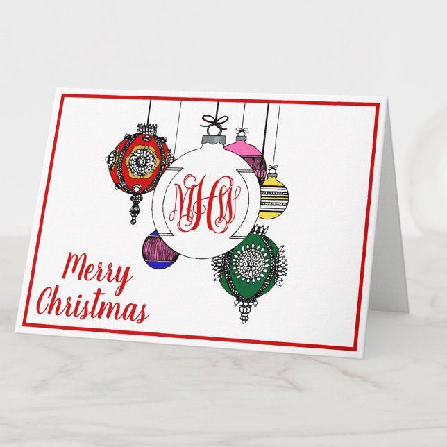 DIY BG Xmas Ornaments Red Vine Monogram Font Holiday Card (Creator Uploaded)