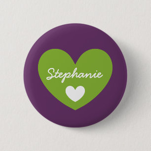 DIY Big Heart STEPHANIE or ANY Name V15 GREEN 6 Cm Round Badge