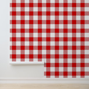 DIY Bkgrnd Colour Buffalo Check Plaid #1 White Red Wallpaper