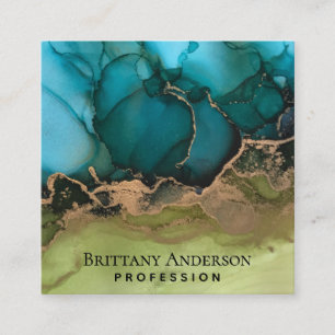 DIY Black Gold Blue Green Square Business Card