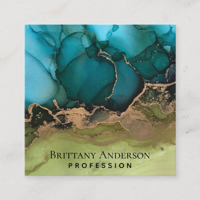 DIY Black Gold Blue Green Square Business Card (Front)