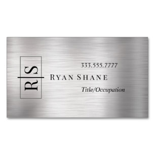 DIY Black Monogram in Box, Name Brushed Silver Vs2 Magnetic Business Card