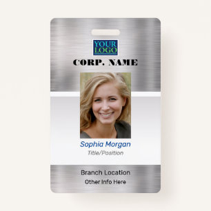 DIY Business, Photo Name Logo & All Info, Silver ID Badge
