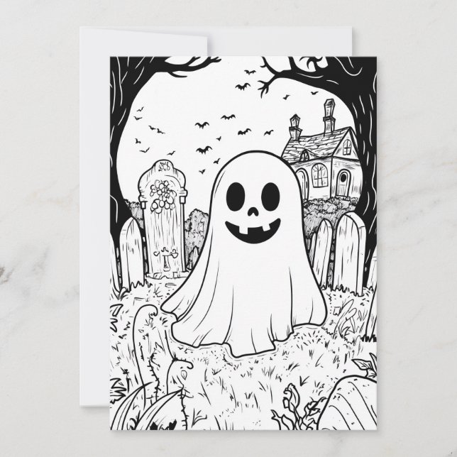 DIY Color-In Halloween Card-Cute Ghost Holiday Card (Front)