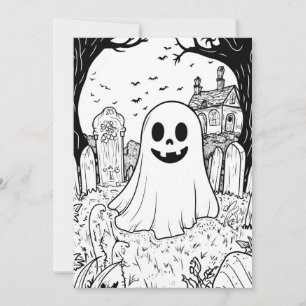 DIY Color-In Halloween Card-Cute Ghost Holiday Card