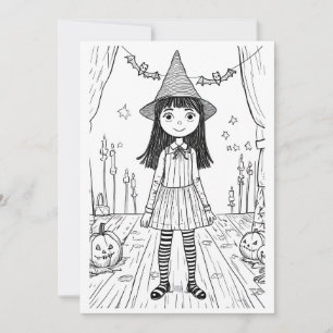DIY Color-In Halloween Card-Cute Witch Holiday Card