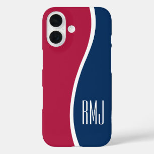 DIY Colors Modern Monogrammed Curve Red White Blue iPhone 16 Case