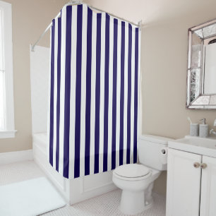DIY Colors Vertical Stripe NL #0 Dark Blue White Shower Curtain