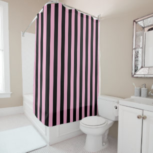 DIY Colors Vertical Stripe NL #0 Lt Pink Black Shower Curtain