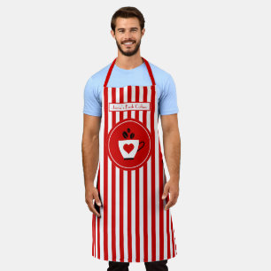 DIY Colors Vertical Stripe Red White Coffee Bar #2 Apron