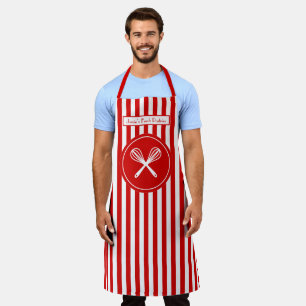 DIY Colors Vertical Stripe Red White Crossed Whisk Apron
