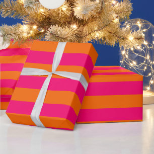 DIY Colour 2” Preppy Stripe Raspberry Pink Orange Wrapping Paper