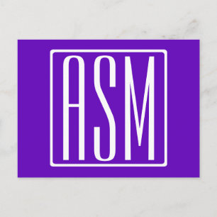 DIY Colour Bold Modern 3 Initials Monogram Postcard