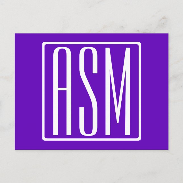 DIY Colour | Bold Modern 3 Initials Monogram Postcard (Front)