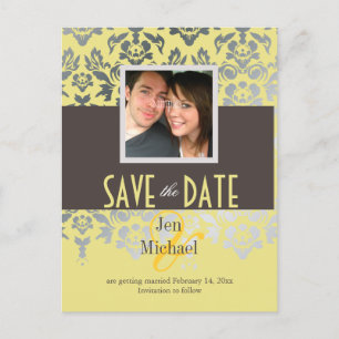 DIY colour/Damask, Save the Date Photo postcards, Announcement Postcard