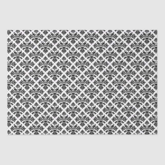 DIY Colour Floral Damask #3 on White BG Black Tissue Paper (Front)