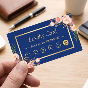 DIY Colour Floral Gold Salon Loyalty Punch Card