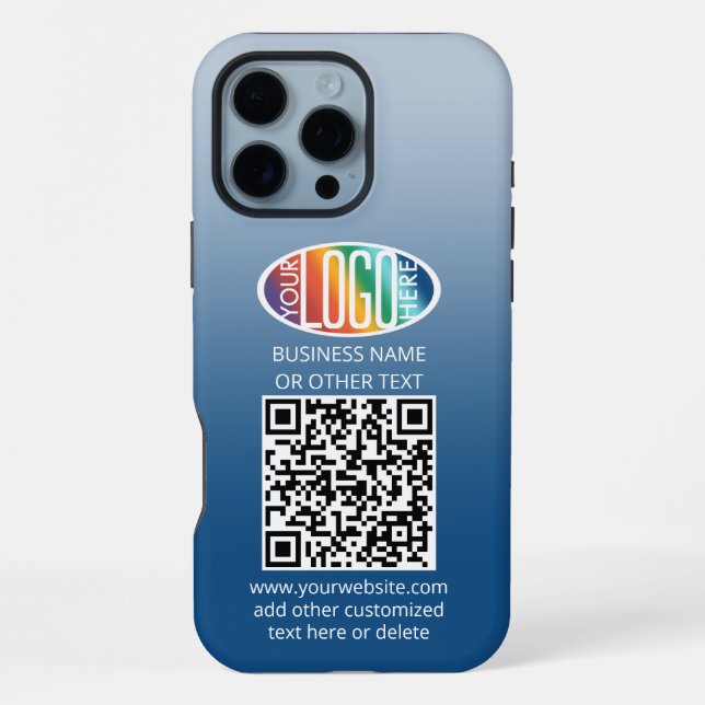 DIY Colour Gradient • Business Logo & QR Code iPhone Case (Back)