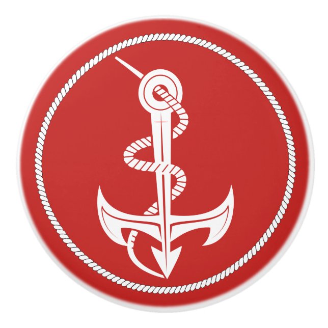 DIY Colour with White Nautical Anchor Ceramic Knob (Front)