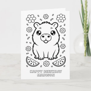 DIY colouring folded capybara birthday card
