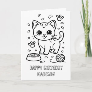 DIY colouring folded cat birthday card