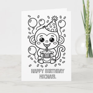 DIY colouring folded monkey birthday card