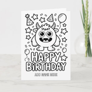 DIY colouring folded monster birthday card